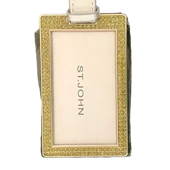 St. John Rhinestone Peridot Green Logo Luggage Tag New NWOT Travel Vacation - Picture 4 of 8